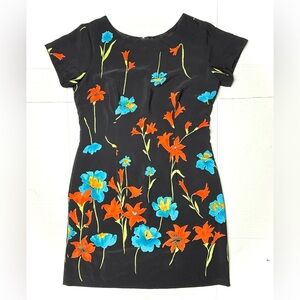 Vintage Rabbit Rabbit‎ Rabbit Dress Womens 10 Petite Floral Black Mini Made USA